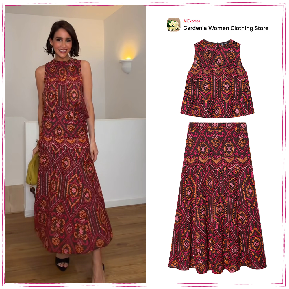 Embroidery Eyelet - Elegant Women Embroidered Eyelet Skirt Sets