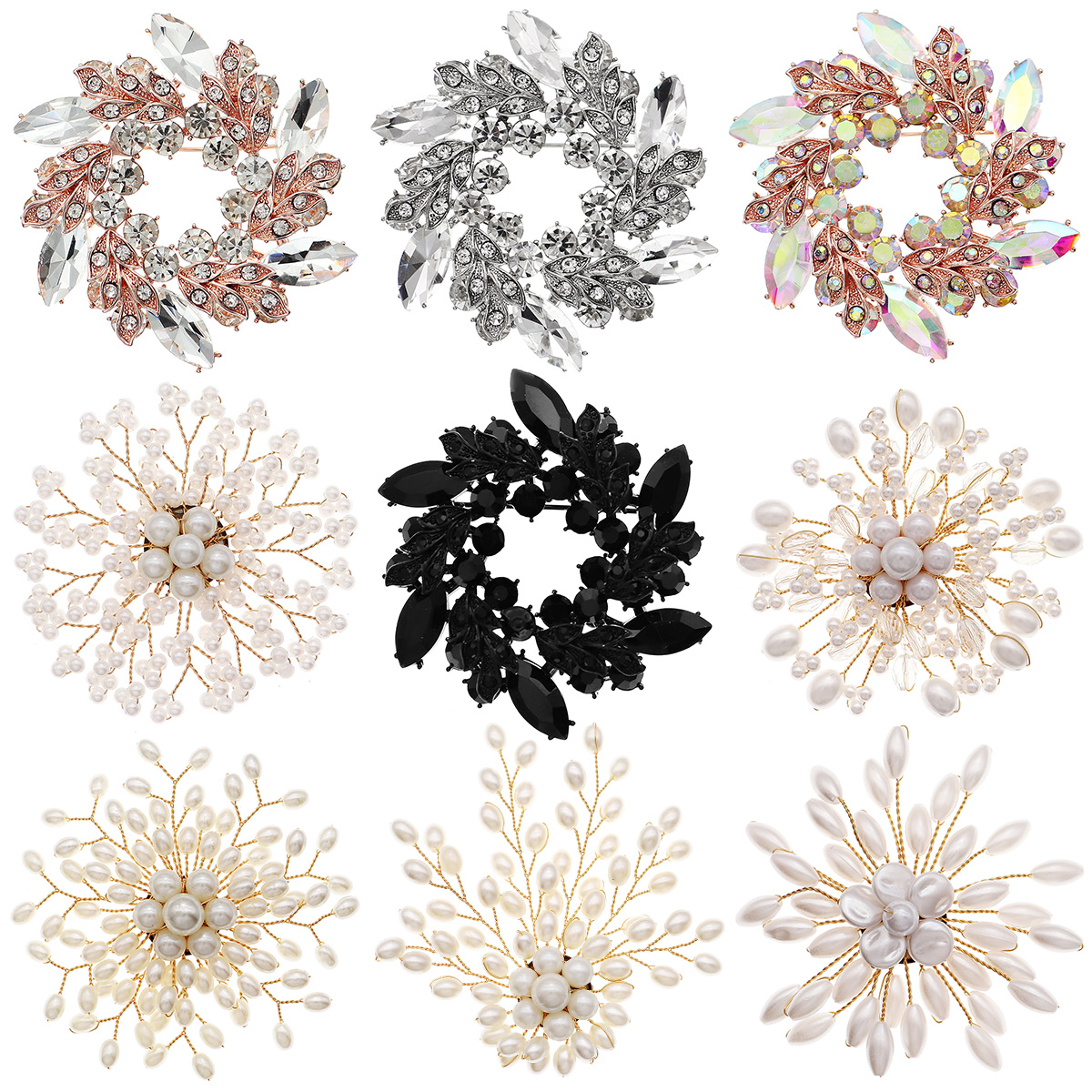 Embroidery Kaftan - Pearl Brooch Pin Snowflake High-end Silk