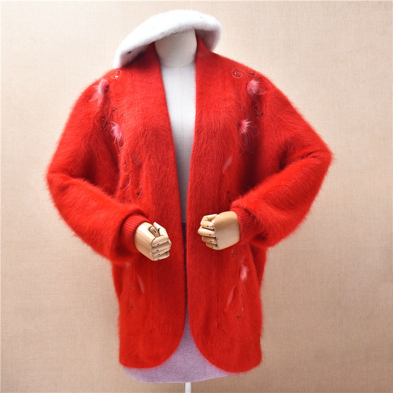 Embroidery Rabbit - Women Mujer Autumn Winter Red Hairy