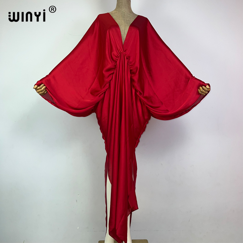 Embroidery Kaftan - WINYI monochrome elegant Swimsuit Cover Up