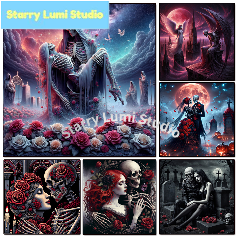 Embroidery Gothic - 5D Diamond Painting Gothic Lady Skeleton