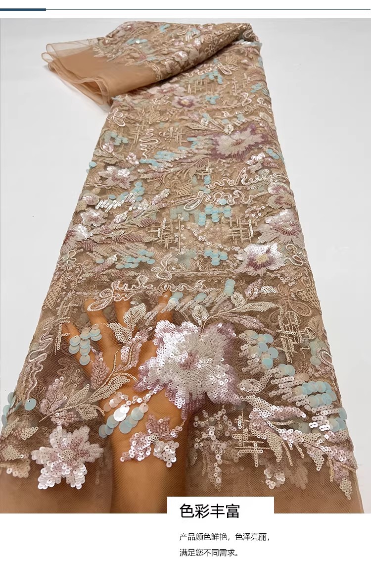 Embroidery Wedding - 1yard Exquisite Floral sequin embroidery tela