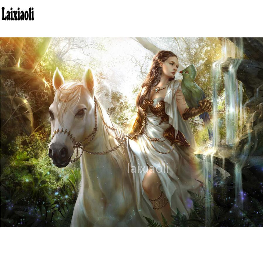 Embroidery Horse - full square drill diamond embroidery girl,