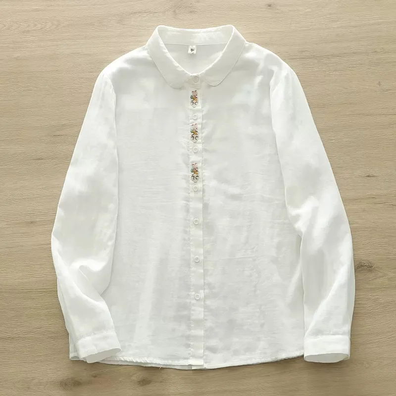 Women's White Peter Pan Collar - Embroidery Rabbit recensione e prezzo