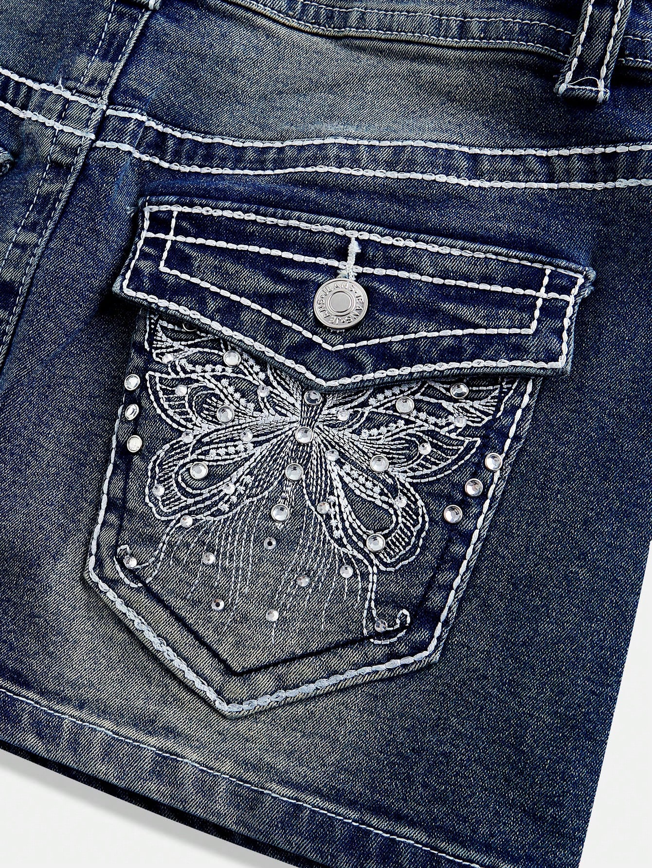 Low-Waist Denim Mini Skirt wit - Embroidery Stitch recensione e prezzo