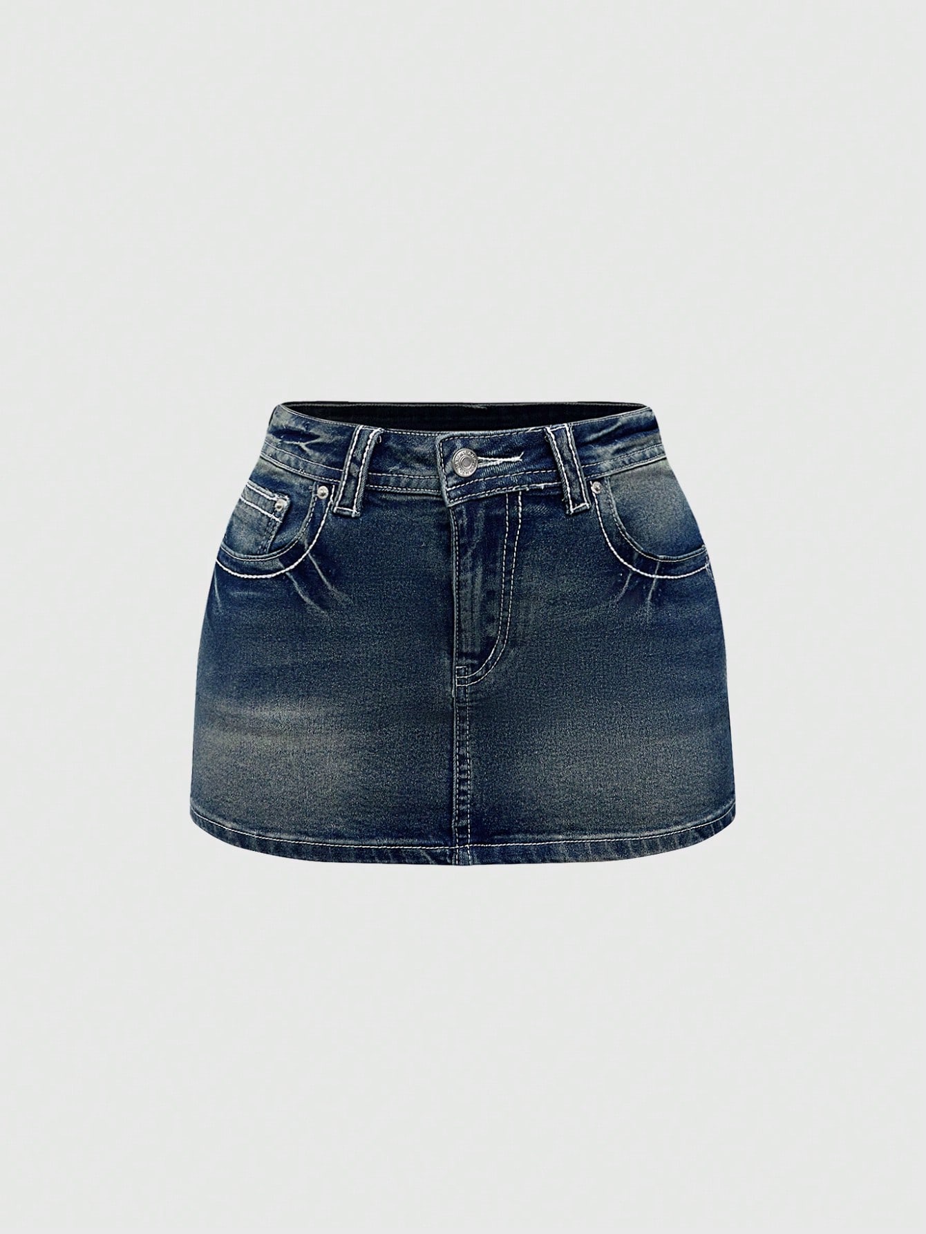 Low-Waist Denim Mini Skirt wit - Embroidery Stitch recensione e prezzo