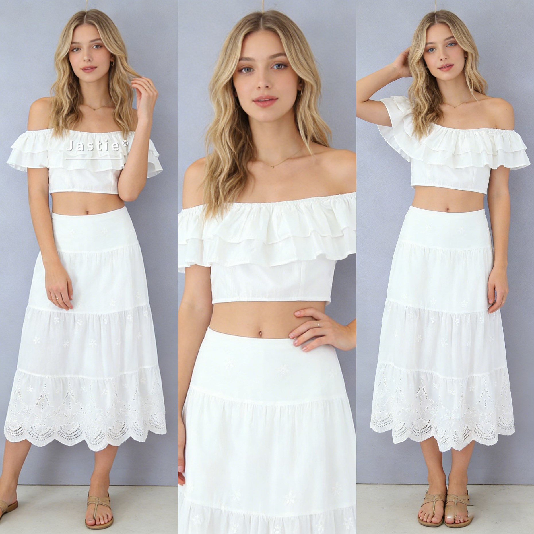French White 2 Piece Set Women - Embroidery Eyelet recensione e prezzo