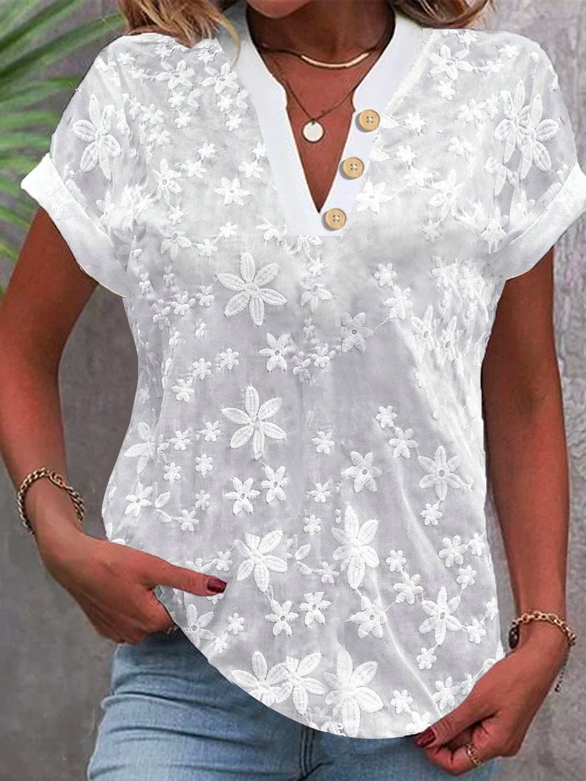 Cropped Shirt White Lace Blous - Embroidery Eyelet recensione e prezzo