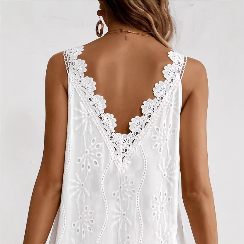 Women's White V Neck Eyelet Em - Embroidery Eyelet recensione e prezzo