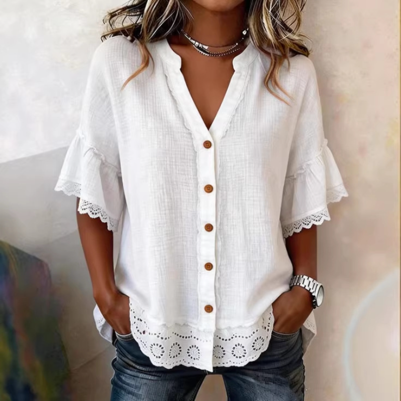 Women Vintage V Neck Lace Ruff - Embroidery Eyelet recensione e prezzo